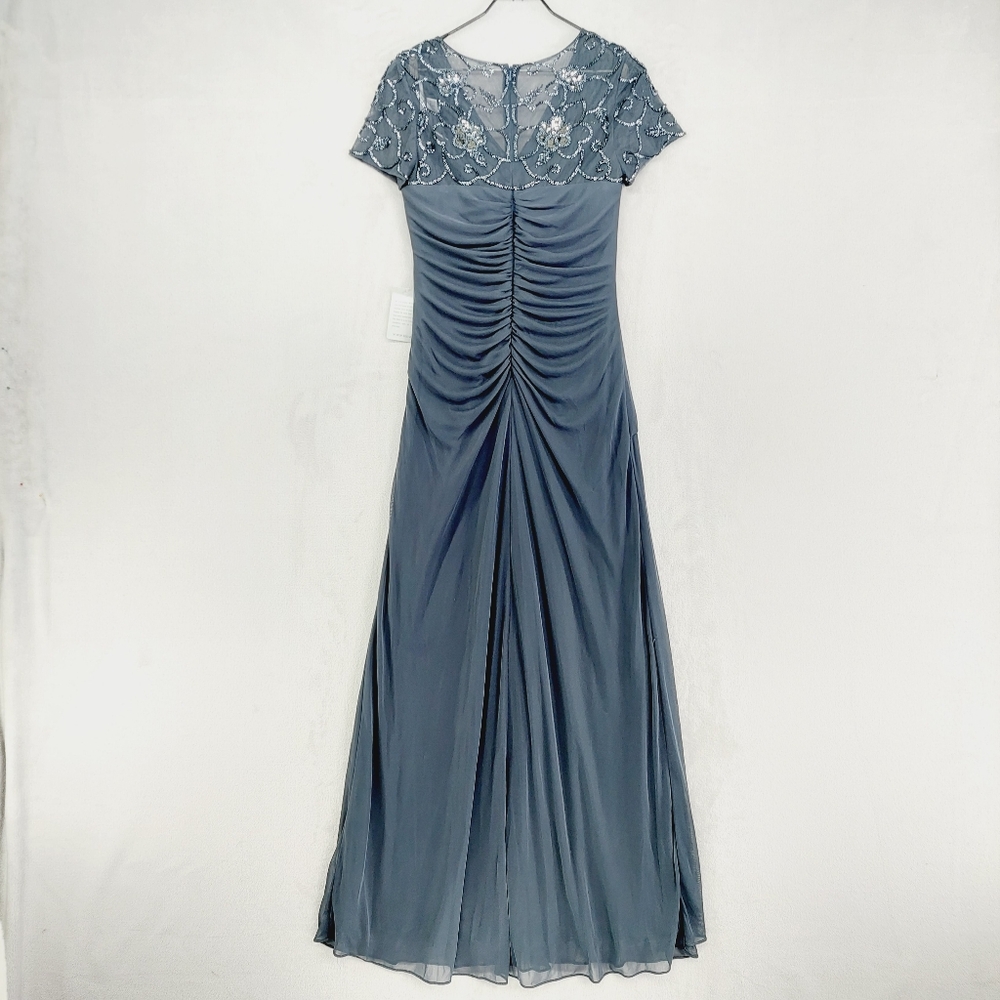 New Xcape Beaded Short Sleeve Ruched Evening Gown P4581 - Picture 6 of 11
